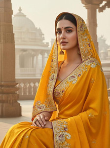Sariya Embroidered, Embellished Bollywood Georgette, Silk Blend Saree