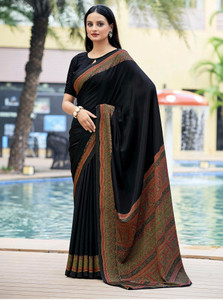 TIARAA Self Design Bollywood Crepe, Silk Blend Saree