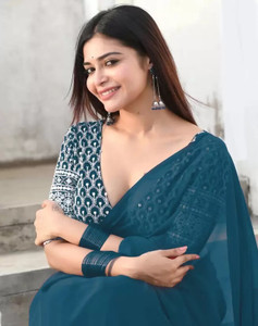 AAMONASTHA Solid/Plain, Dyed Bollywood Georgette Saree