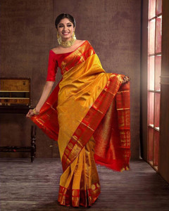 KRIYANSH Woven, Printed, Applique, Embellished Banarasi Jacquard, Art Silk Saree