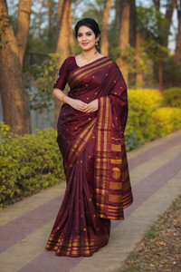 Ratnavali बुना हुआ नारायणपेट सिल्क ब्लेंड, आर्ट सिल्क साड़ी