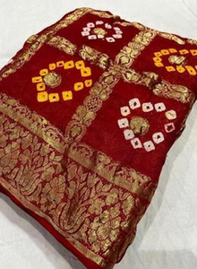 MINE CHOICE Embroidered Bandhani Jacquard, Art Silk Saree