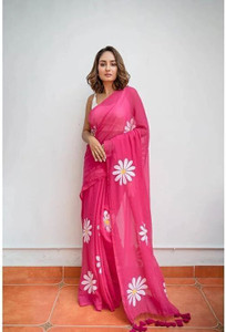 Manmit Enterprise Floral Print Daily Wear Cotton Linen Saree