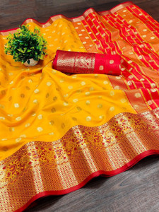 rangbhakti Self Design Banarasi Cotton Blend Saree