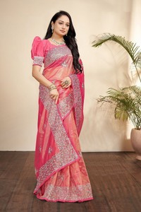 b bella creation Embroidered Bollywood Supernet Saree