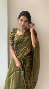 vrundacreation Solid/Plain Bollywood Organza Saree
