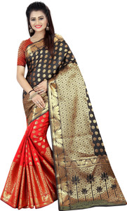 Hinayat Fashion Self Design, Printed, Embroidered, Embellished, Woven Banarasi Cotton Silk, Silk Blend Saree