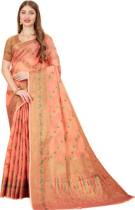 WEYLIN Printed, Self Design, Woven, Floral Print Banarasi Jacquard, Cotton Silk Saree
