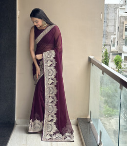 VIBHAGYAA Embellished, Embroidered Bollywood Georgette Saree