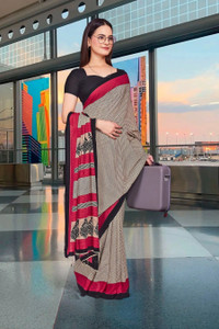 Feminista Printed, Solid/Plain Daily Wear Crepe Saree