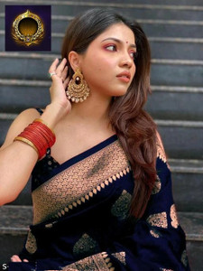 KanjiQueen बुना हुआ, सेल्फ डिज़ाइन कांजीवरम सिल्क ब्लेंड, प्योर सिल्क साड़ी