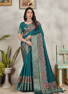 RASIFASHION प्रिंटेड बनारसी कॉटन ब्लेंड साड़ी