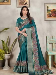 RASIFASHION Printed Banarasi Cotton Blend Saree