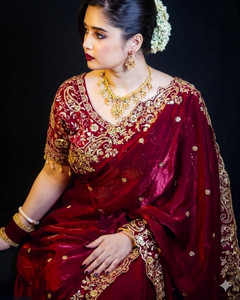 QVIDYA एम्ब्रॉइडरेड बॉलीवुड ओर्गेंज़ा, जिमी जिमी साड़ी