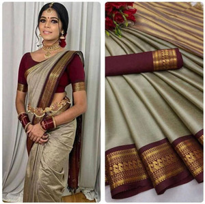 WEYLIN Self Design, Printed, Striped, Embroidered, Woven, Floral Print Bollywood Cotton Silk Saree
