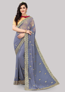 ROSYQUEEN Embroidered Bollywood Georgette Saree