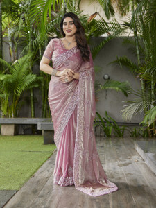 THE URBAN DIVA Embroidered Bollywood Chiffon Saree