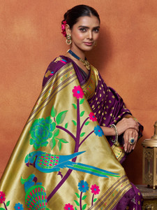 Ethnic Junction Woven Paithani Silk Blend Saree