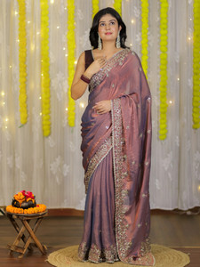 signagraph Embroidered, Embellished, Self Design Banarasi Satin, Silk Blend Saree