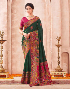 Satrani Woven, Embellished Banarasi Silk Blend Saree