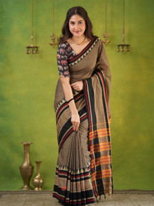 SAPTAK FASHION Woven Handloom Cotton Blend Saree