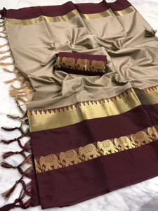 KanjiQueen Woven Kanjivaram Cotton Silk, Silk Blend Saree