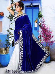 Anugrah Textile Embroidered Banarasi Net, Velvet Saree
