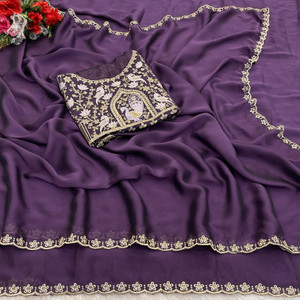 niesha fashion Embroidered Bollywood Chiffon Saree