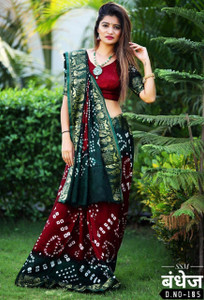 S M PATEL CO Printed Bandhani Art Silk Saree