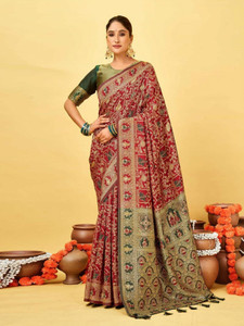 WOMENELEGENCE Embellished Patola Pure Silk Saree