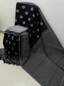 vaishnavi handicrafts Blocked Printed, Color Block, Floral Print, Printed Hand Batik Pure Cotton Saree