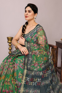 MIRCHI FASHION Printed, Floral Print, Checkered Kota Doria Polyester Saree