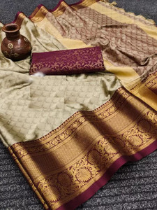 KanjiQueen Woven Kanjivaram Cotton Silk, Silk Blend Saree