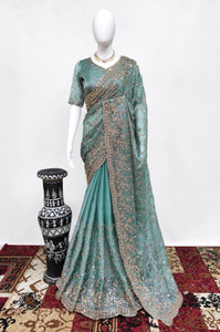 GEZREL Embroidered, Embellished Bollywood Organza Saree