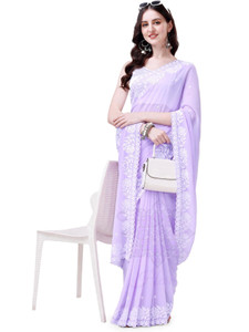 HESVI Embroidered Lucknow Chikankari Georgette Saree