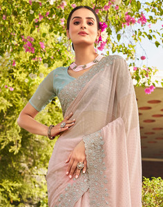 Samah Dyed, Embroidered, Embellished Bollywood Chiffon, Georgette Saree