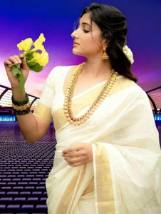 Ladvi Solid/Plain Kasavu Cotton Silk Saree