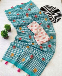 Sanwariya Silks Checkered Bollywood Cotton Linen Saree