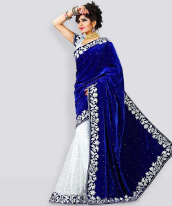 stylevilla एम्ब्रॉइडरेड बॉलीवुड वेल्वेट साड़ी