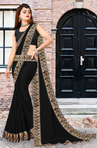 Chhavi Fashion Solid/Plain Bollywood Lycra Blend Saree