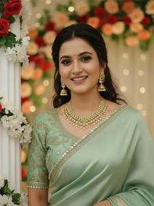 QEXTY Embroidered Bollywood Satin Saree