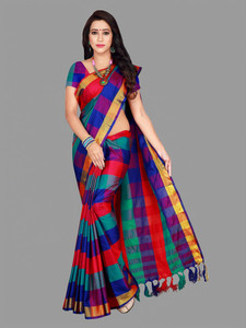 Shaibo saree चेकर्ड रोज़ पहनने वाली कॉटन सिल्क साड़ी