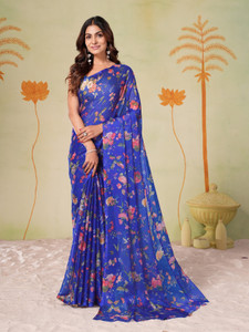 GARDEN VARELI Floral Print Bollywood Chiffon Saree