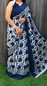 SUNDREESAREE Blocked Printed, Color Block, Floral Print, Printed Ikkat Pure Cotton Saree
