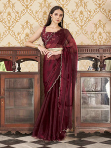 Infyshopy Fashions Self Design, Embroidered, Solid/Plain, Dyed Bollywood Georgette Saree