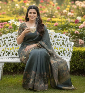 Divyam Floral Print Handloom Pure Cotton Saree