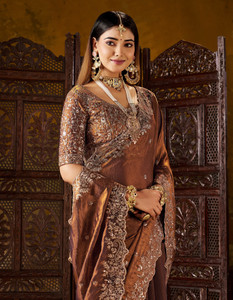 Vivan Fab Embroidered Bollywood Jimmy Jimmy, Satin Saree