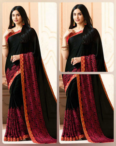 MEETVIN COUTURE Printed, Self Design, Digital Print, Embroidered, Floral Print, Solid/Plain Daily Wear Georgette, Chiffon Saree