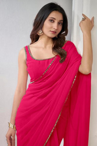 Sonika Fashions Solid/Plain Bollywood Georgette Saree