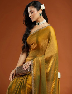 BRAHMSHAKTI Embellished Bollywood Tissue, Pure Silk Saree